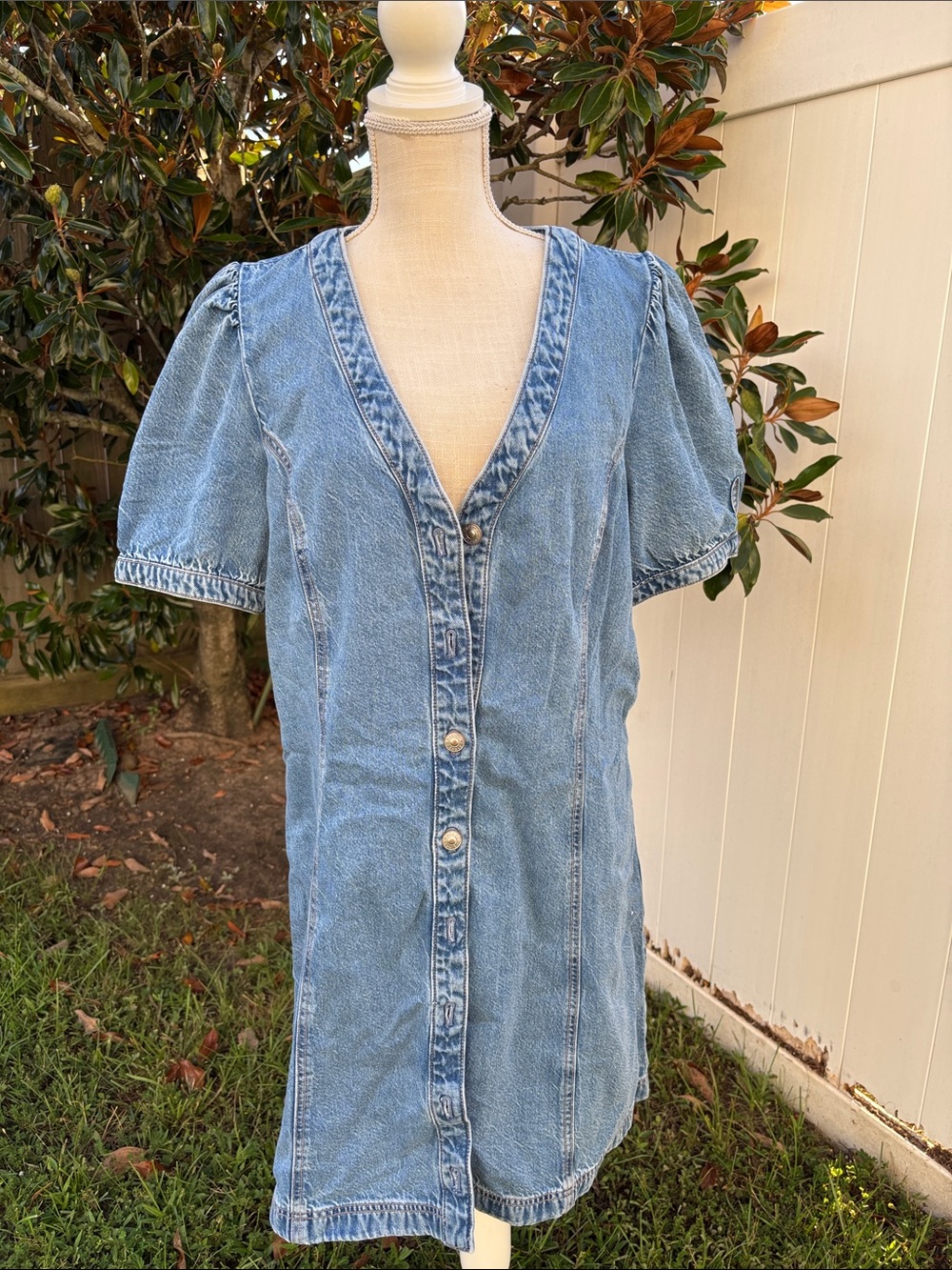 American Eagle Blue Denim puff sleeve mini shift dress
